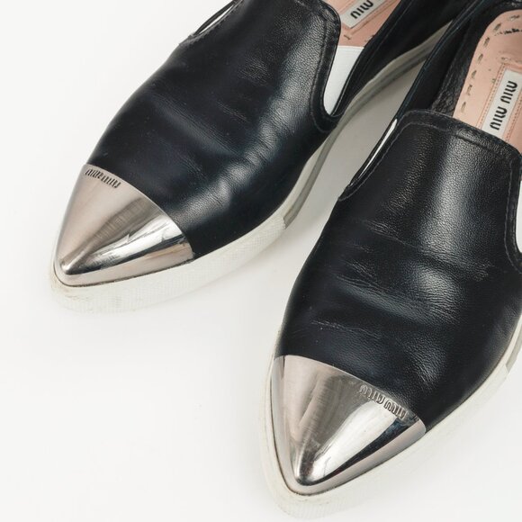 Miu Miu Black Metal-Cap-Toe Slip-On Sneakers - Picture 7 of 12